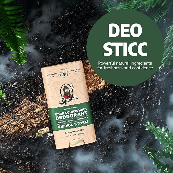 Dr. Squatch Natural Deodorant for Men - Sierra Storm – Smells Like Giant Mountain Sequoias - Odor-Squatching Men's Deodorant Aluminum Free (2.65 oz, 3 Pack)