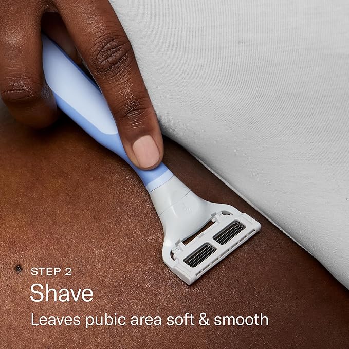 Flamingo Pubic Hair Razor for Women, Shaving Kit, 1 Razor, Exfoliating Shaving Gel 5 fl oz - Restorative Post Shave Serum 1.7 fl oz, Starter Set, Full Kit