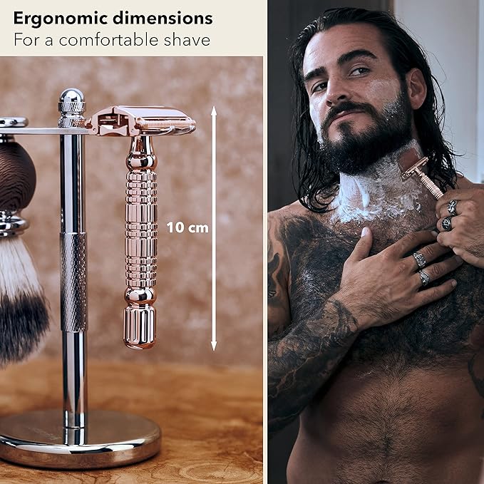 Störtebekker® Premium Men's Safety Razor ‘Hamburg’ - incl. handmade leather case with built-in mirror, 10 Störtebekker blades & shaving guide - First Class Wet Razor shaving set - Gift Idea for Men