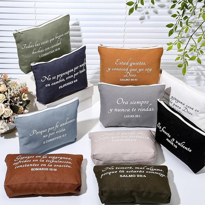 20 Pcs Christian Gifts for Women Religious Makeup Bags Cosmetic Inspirational Bible Verse Pencil Pouch with Zipper Mothers Day Thank You Church Gift Mom Travel Employee(Neutral,Spanish)