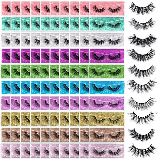 FARRED Wholesale Fluffy Dramatic Bulk Lashes Mix 10 Styles 100 pairs Pack Individual Box 10-18mm Volume Faux Mink Eyelash Thick 8D Fake Lash Short Natural Look Eyelashes (style i-100 pairs)