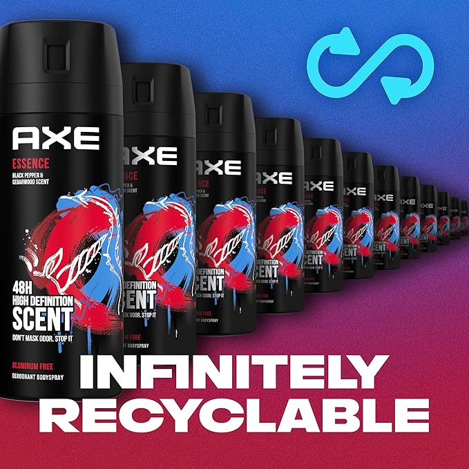 AXE Body Spray Deodorant for Long Lasting Odor Protection Essence Black Pepper & Cedarwood Men's Deodorant Formulated Without Aluminum, 4 Ounce (Pack of 4)
