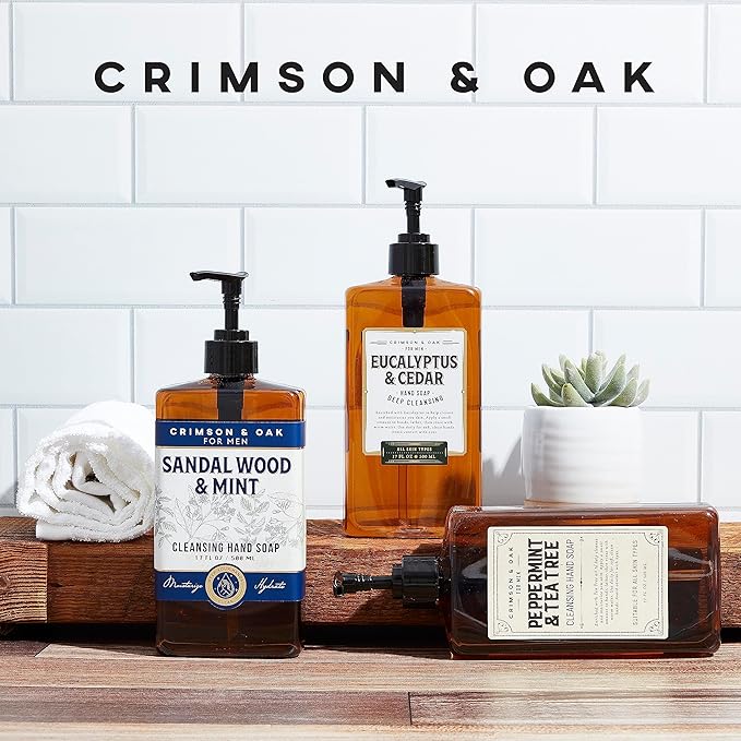 Body Prescriptions Crimson & Oak Men's Deep Cleansing Hand Soap with Pump Dispenser, 17 Fl Oz (Pack of 3), Multi