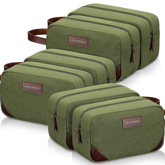 Eccliy 6 Set Groomsmen Gifts Men Toiletry Bags Men's Travel Shaving Kit Bathroom Bags Water Resistant Toiletry Case for Wedding Groomsman Proposal Gift Travel Accessories(Army Green)
