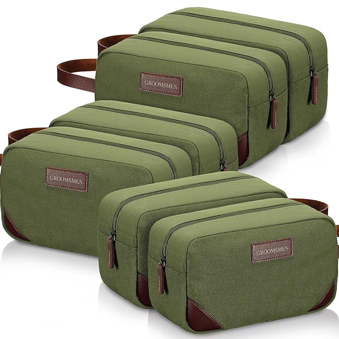 Eccliy 6 Set Groomsmen Gifts Men Toiletry Bags Men's Travel Shaving Kit Bathroom Bags Water Resistant Toiletry Case for Wedding Groomsman Proposal Gift Travel Accessories(Army Green)