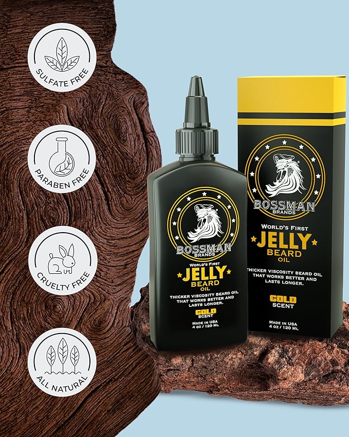 Bossman Jelly Beard Oil for Men & Beard Balm for Men Combo - Gold Scent