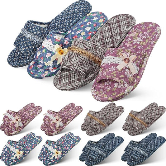Mepase 8 Pairs Cotton House Indoor Slippers for Guests Washable Home Open Toe Slippers for Women Men
