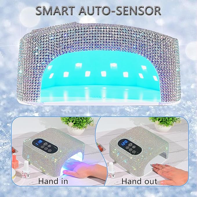 72W UV LED Nail Lamp,Rechargeable Cordless Nail Dryer,Portable UV Led Nail Light with Full Diamond on Surface,Professional Curing Gel Polish Acrylic Nails Tools for Home & Salon