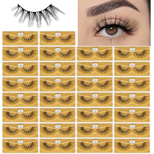 FARRED Wholesale Faux Mink Lashes 30 Pairs 3D A04 Medium Length Vegan Eyelashes Fluffy Volume Strip Lashes Bulk Fake Mixed Natural Look 3D False Eyelashes (3D A04)
