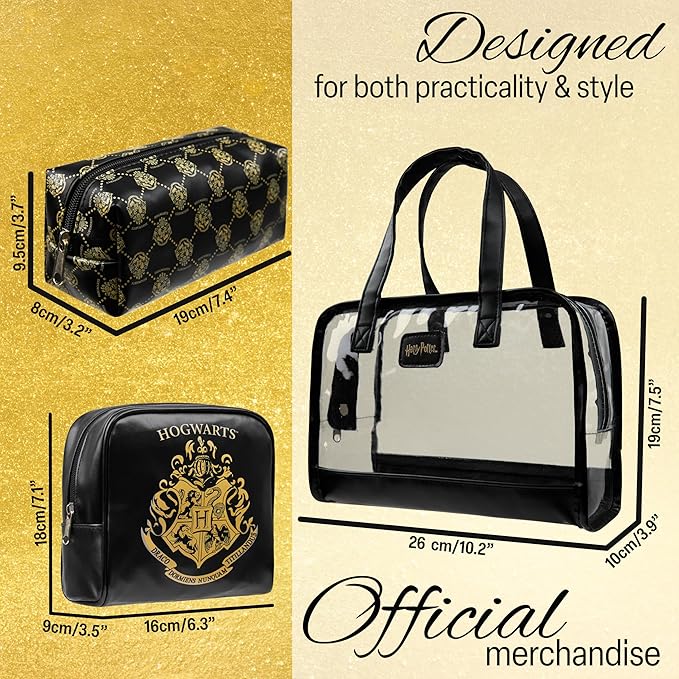 Harry Potter Toiletry Bags for Women Teenagers Girls, Set of 3 Zipped Wash Bag and Cosmetic Bag Holiday Essentials