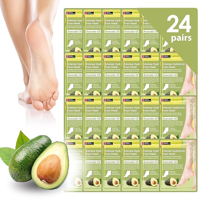 Original Derma Beauty Foot Mask 24 Pairs Intense Hydration Avocado Oil Moisturizing Foot Mask Set Body Exfoliator Callus Remover Foot Masks Foot Bath Pedicure Supplies for Beauty & Personal Care