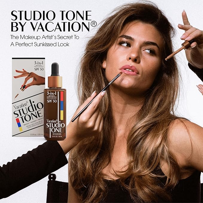 Vacation Studio Tone SPF 50 Sunscreen Bronzing Drops For Face, Sunkissed Skin Bronzer, Makeup-Friendly Tan Drops, Non-Comedogenic, Broad Spectrum Sun Block, Vegan & Cruelty-Free, 1 Fl. Oz.