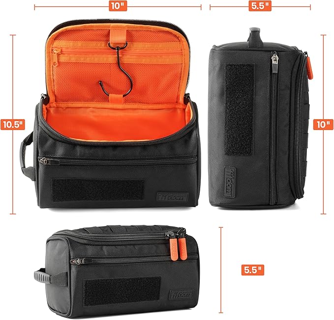 Fitdom Hanging Toiletry Bag Tactical Dopp Kit Case For Men. Perfect For Travel & Storage. Fits Large & Small Cosmetic, Clipper, Toothbrush, Shaving & Shower Care. Best Overnight Organizer