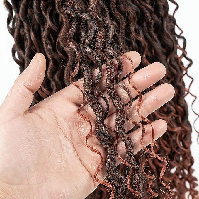 Aipin New Goddess Locs Crochet Hair 18 Inch Boho River Locs Hippie Locs Wavy Crochet With Curly Hair In Middle And Ends Braids Hair Extensions (8 Packs,18 inch, T350)