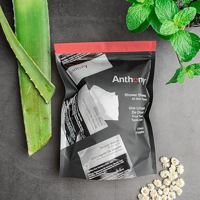 Anthony No Sweat Body Defense and Shower Sheets Bundle, Anti-Chafe Talc Free Cream To Powder Lotion, 16 Fl Oz, and Pack Of 12 Shower Sheets