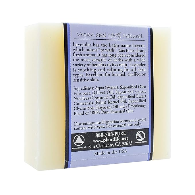 Plantlife Lavender Bar Soap - Moisturizing and Soothing Soap for Your Skin - Hand Crafted Using Plant-Based Ingredients - Made in California 4oz Bar