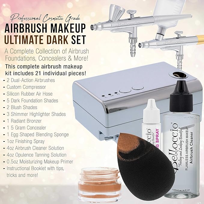 Belloccio Makeup and Tanning Airbrush System with DARK Foundation and Blush Set