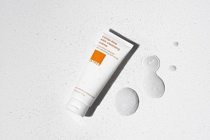 LATHER Caviar Lime AHA Cleansing Cream Face Wash - Lactic Acid & Vitamin C Cleanser - Gently Exfoliating & Foaming Face Wash for Combination, Oily/Acne prone, Mature/Dry Skin - 4 Fl Oz