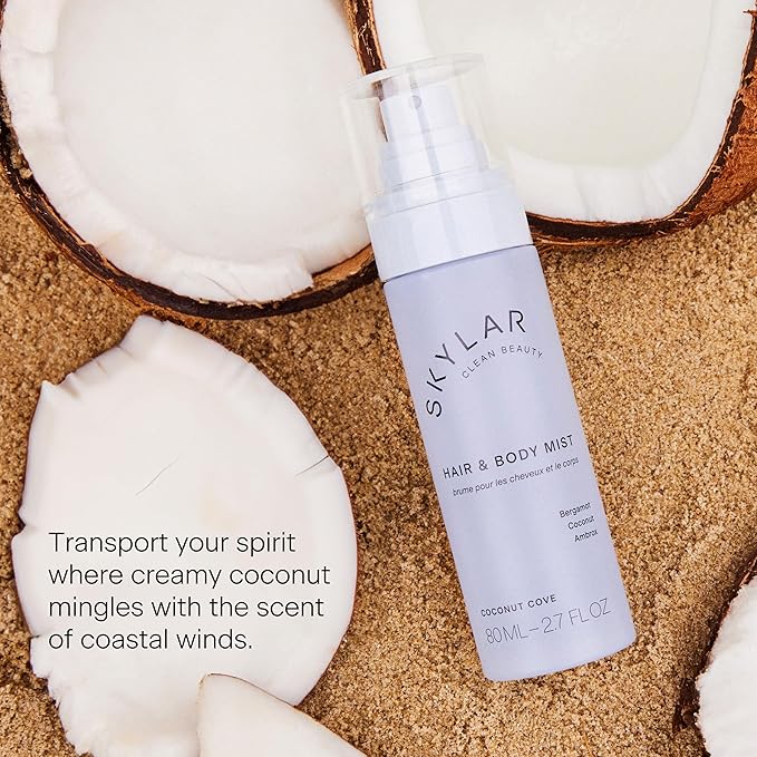 Skylar Coconut Cove Hair & Body Mist | Hypoallergenic & Clean Fragrance | Vegan, Cruelty Free, and Safe For Sensitive Skin | 80 ML, 2.7 Fl Oz