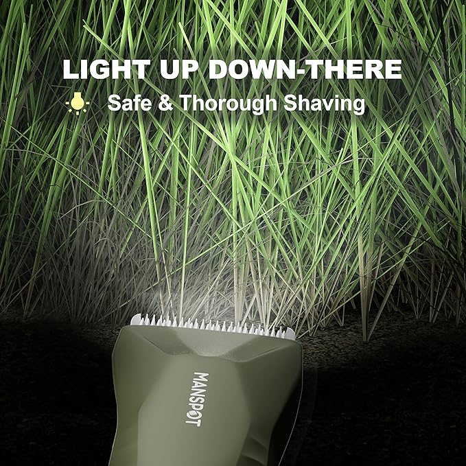 MANSPOT Manscape Trimmer for Men Ball/Pubic/Groin, Electric Body Hair Trimmer, Replaceable Ceramic Blade Heads,Waterproof for Wet/Dry Use,Standing Recharge Dock,90 Minutes Shaving After Charged(Green)