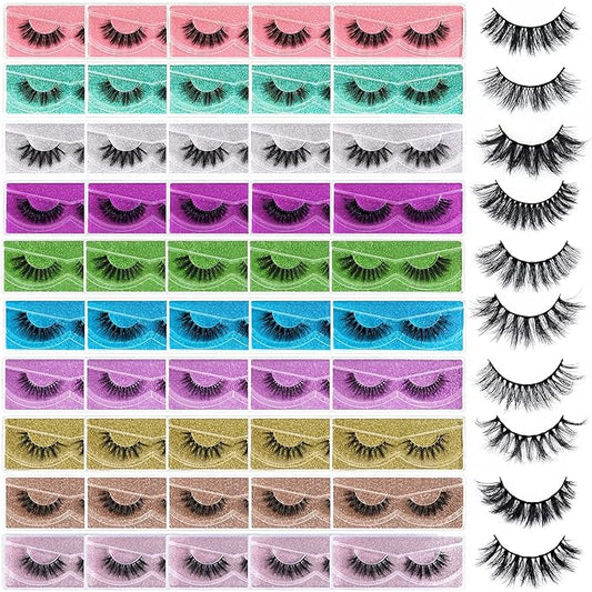 FARRED Wholesale Fluffy Dramatic Bulk Lashes Mix 10 Styles 50 pairs Pack Individual Box 10-18mm Volume Faux Mink Eyelash Thick 8D Fake Lash Short Natural Look Eyelashes (style i-50 pairs)