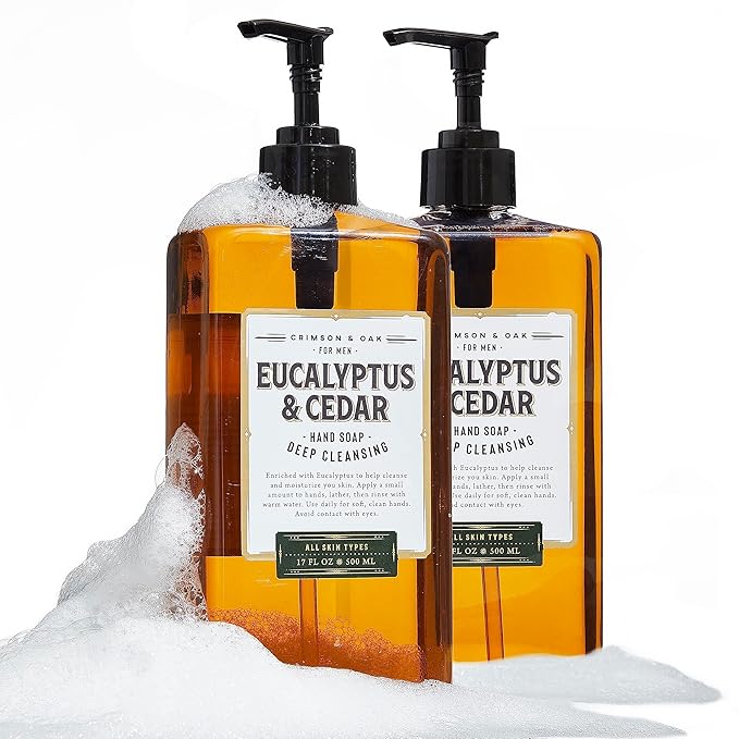 Body Prescriptions Crimson & Oak Men's Deep Cleansing Hand Soap with Pump Dispenser, 17 Fl Oz (Pack of 2), Eucalyptus & Cedar
