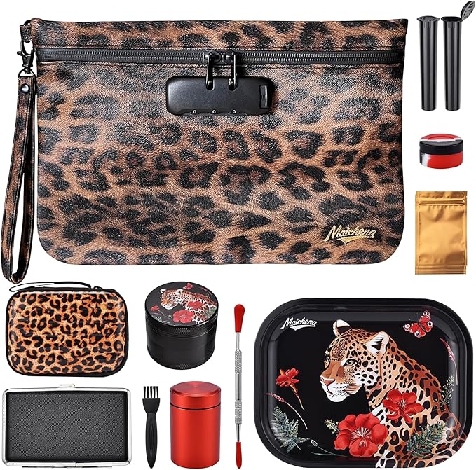 Storage Bag with Combination Lock and Accessories Travel Medicine Bag Container Money Cosmetic Organizer Great Christmas Gifts for Women Leopard