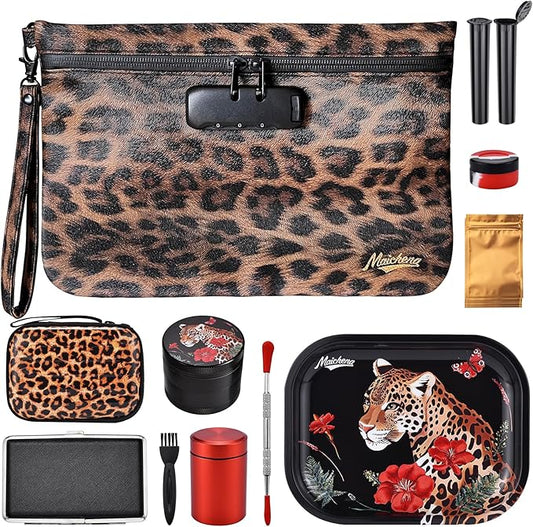 Storage Bag with Combination Lock and Accessories Travel Medicine Bag Container Money Cosmetic Organizer Great Christmas Gifts for Women Leopard
