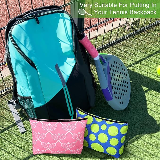 10 Pieces Ball Sports Gifts for Women Funny Cosmetic Bag Inspirational Makeup Bag Accessories for Women Sports Lovers Players Coach Christmas Team Gifts(Tennis)