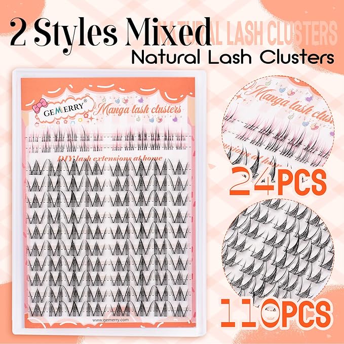 GEMERRY Lash Clusters Mink Cluster Lashes 2 Styles 8-12mm Cluster Eyelash Extensions Soft Comfortable Lash Extension Clusters DIY Eyelash Clusters for Beginners Ultra Thin Invisible Lash Band