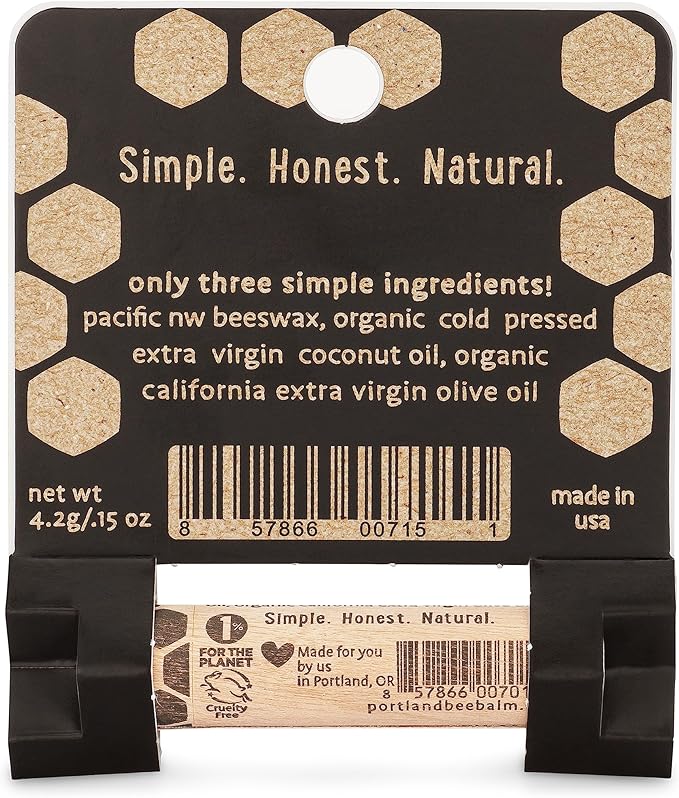 Portland Bee Balm All Natural Handmade Beeswax Based Lip Balm, Unscented 1 Count