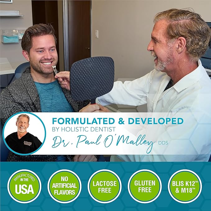 Oral Probiotics for Mouth Bad Breath Treatment for Adults; Dentist Formulated Dental Probiotics for Teeth and Gums Health & Chronic Halitosis with BLIS K12 M18, 60 Chewable Oral Health Tablets Mint