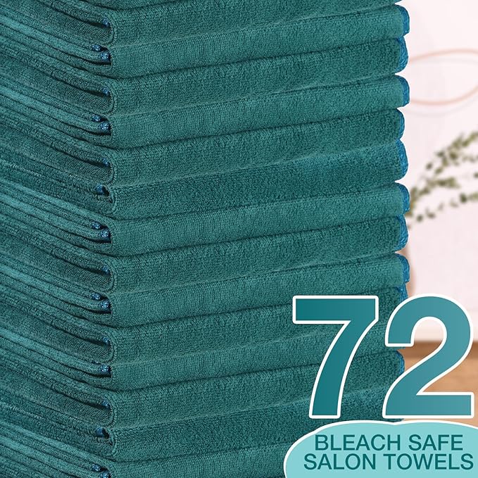 Newwiee 72 Pack Microfiber Bleach Proof Towels Bulk for Salon 18 x 30 Inch Dry Lint Free Hair Drying Hand Towels for Hair, Gym, Bath, Spa, Shaving, Barber(Green)