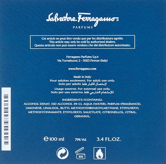 Salvatore Ferragamo F Free Time Eau De Toilette Spray for Men, 3.4 Ounce