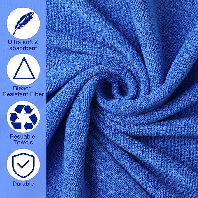 Newwiee 72 Pack Microfiber Bleach Proof Towels Bulk for Salon 18 x 30 Inch Dry Lint Free Hair Drying Hand Towels for Hair, Gym, Bath, Spa, Shaving, Barber(Blue)