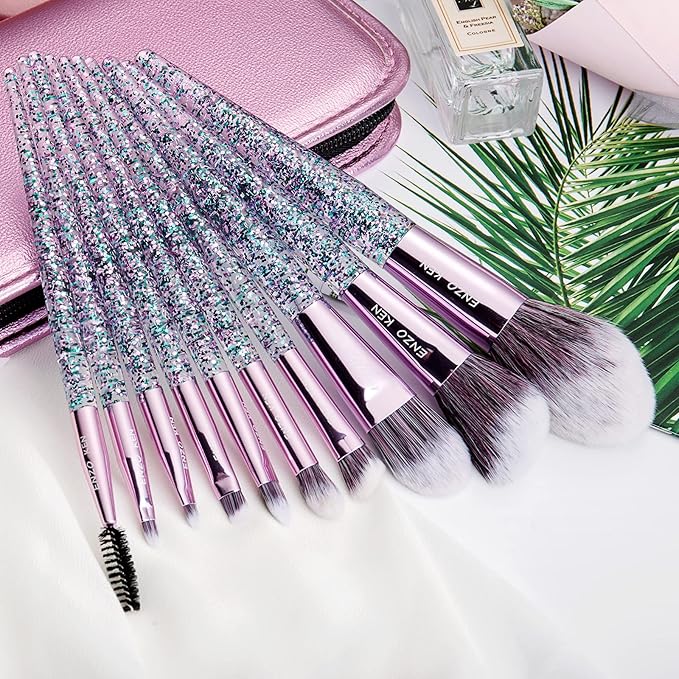 Glitter Makeup Brushes Set Professional, Vegan Makeup Brush Set with Case, Cosmetic Brushes Makeup Set, Make up Brushes Vegan, Purple Make up Brushes Set Professional, Makeup Brush Set Vegan.