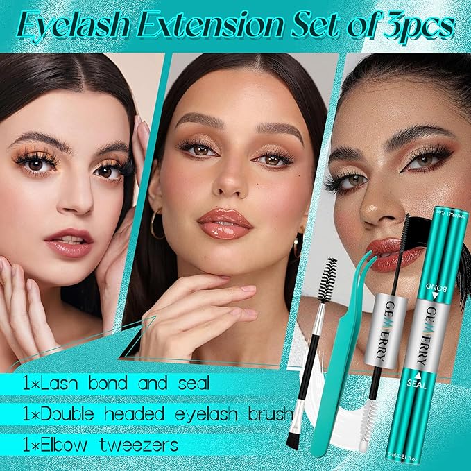 GEMERRY Lash Bond and Seal Kit Lash Cluster Glue Waterproof Strong Hold 72-96 Hours Bond and Seal Lash Glue for DIY Lash Extensions Kit with Eyelash Tweezers Kit