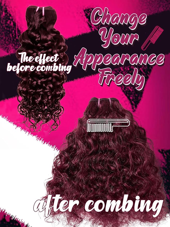 Human Hair Bundles 4 Bundles Hair Extensions 14 16 18 20 Inch Dark Burgundy Water Wave 100% Unprocessed Curly Brazilian Virgin Hair Wet and Wavy Human Hair A99J