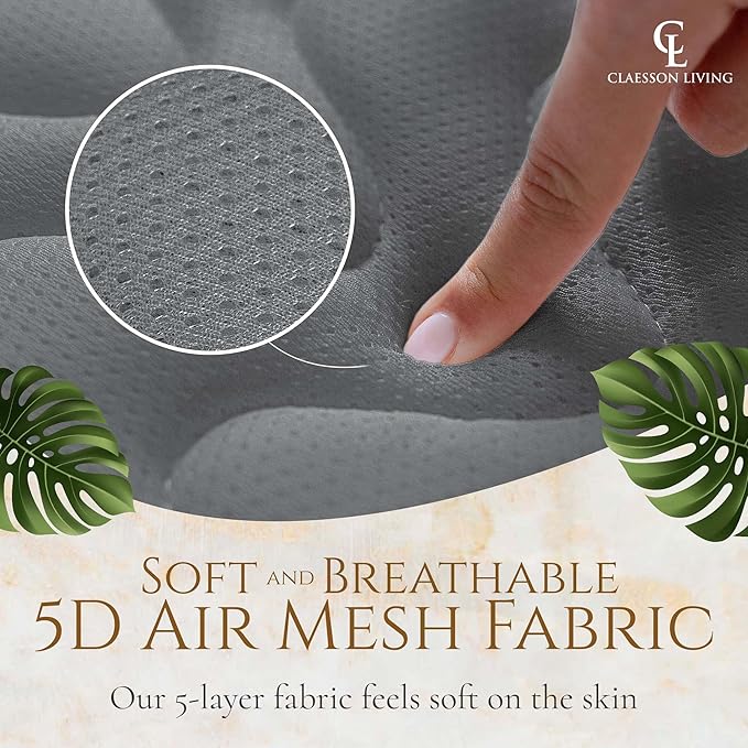 Full Body Bath Pillow (17'' x 49'') - Bathtub Cushion with Headrest Supports Neck, Back and Legs - Free Hanging Hooks for Fast Drying Over Tub - Includes Washing and Travel Bags - Gray