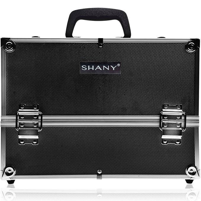 SHANY Essential Pro Makeup Train Case Cosmetic Box Portable Makeup Case Cosmetics Beauty Organizer Jewelry storage with Locks, Multi Compartments Makeup Box and Shoulder Strap - Jet black