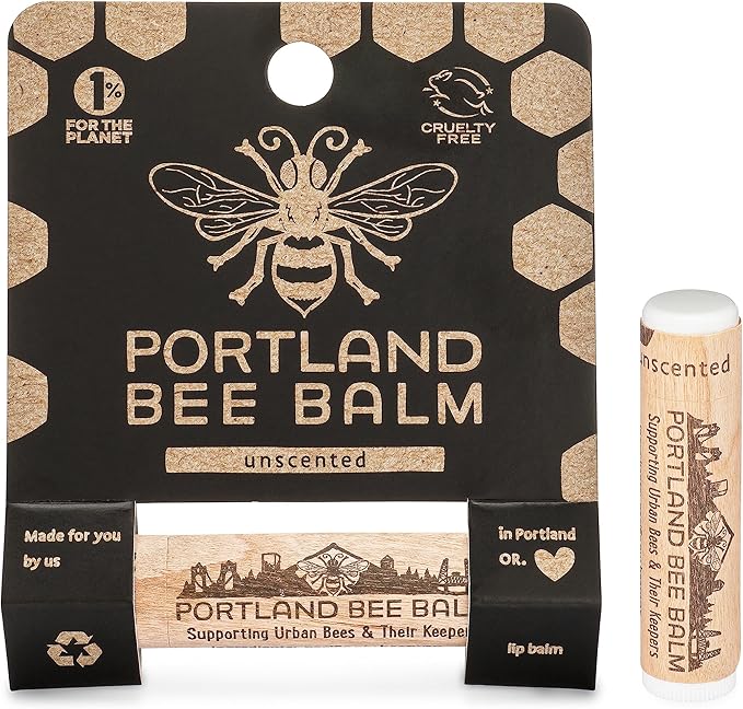 Portland Bee Balm All Natural Handmade Beeswax Based Lip Balm, Unscented 1 Count