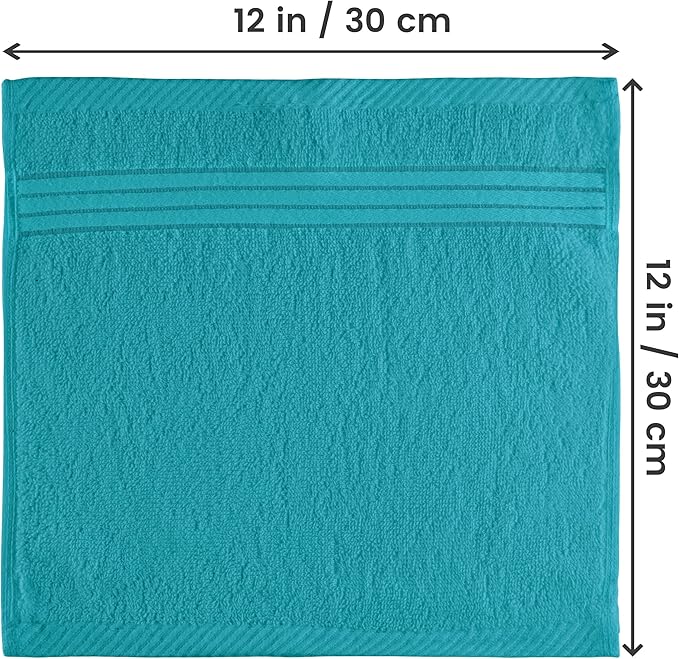 Utopia Towels 12 Pack Premium Wash Cloths Set, 12 by 12 Inches, 100% Cotton Ring Spun, Highly Absorbent and Soft Feel Washcloths for Bathroom, Spa, Gym, and Face, Turquoise
