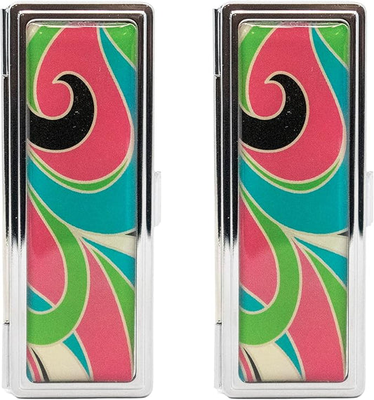 Stephanie Imports Set of 2 Rectangular Vintage Lipstick Cases With Glass Mirror (Retro Color Medley)