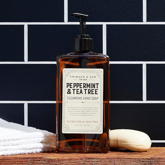 Body Prescriptions Crimson & Oak Men's Deep Cleansing Hand Soap with Pump Dispenser, 17 Fl Oz (Pack of 1), Peppermint and Tea Tree
