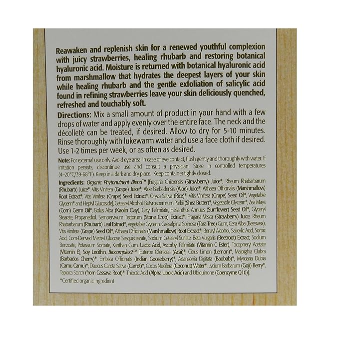 Eminence Organic Skincare Strawberry Rhubarb Masque with Vegan Friendly Hyaluronic Acid, 2 Fluid Ounce