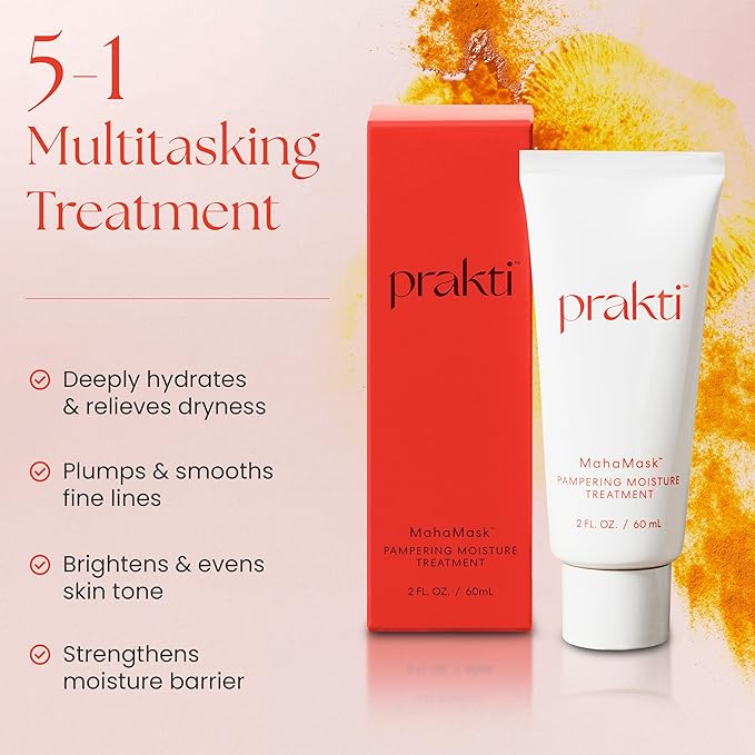 Prakti MahaMask Pampering Moisture Treatment with Turmeric Butter, Amla Oil & Hyaluronic Acid, Deeply Hydrates, Plumps & Smooths Fine Lines, 2 fl.oz
