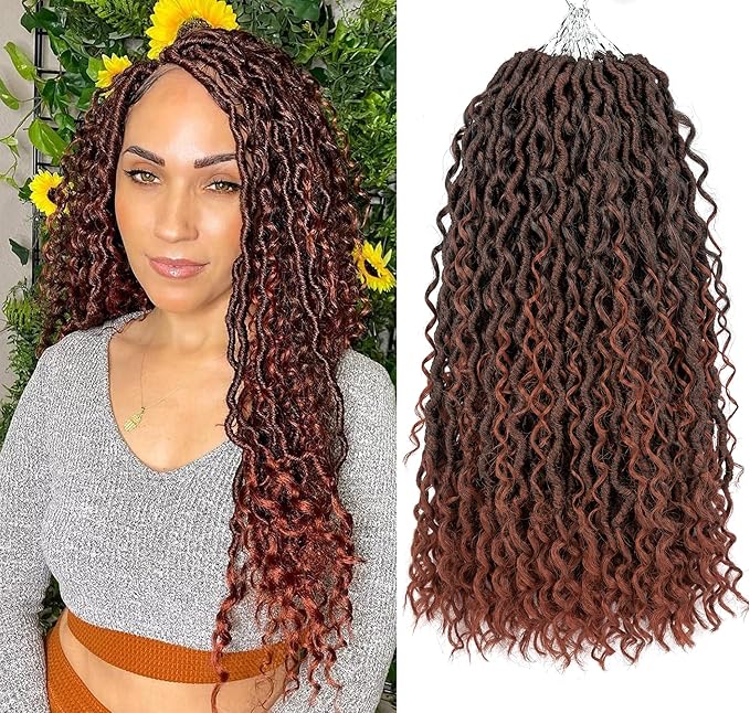 Aipin New Goddess Locs Crochet Hair 14 Inch Boho River Locs Hippie Locs Wavy Crochet With Curly Hair In Middle And Ends Braids Hair Extensions (8 Packs,14 inch, T350)