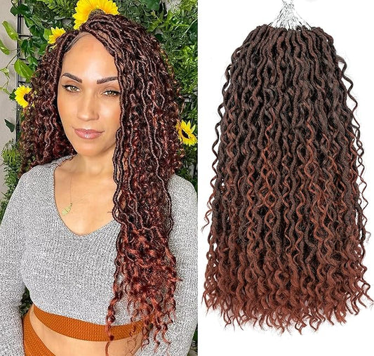 Aipin New Goddess Locs Crochet Hair 14 Inch Boho River Locs Hippie Locs Wavy Crochet With Curly Hair In Middle And Ends Braids Hair Extensions (8 Packs,14 inch, T350)