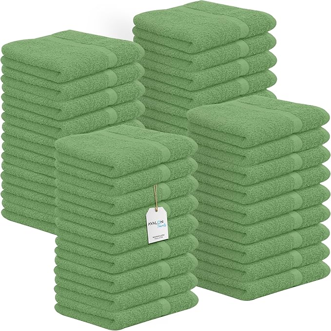 Avalon Towels Cotton Washcloths – (Pack of 36) Size 12x12 Inches, 100% Ring Spun Cotton, Soft & Absorbent Face Towels, Gym Towels, Hotel and Spa Quality, Reusable Fingertip Towels (Sage Green)
