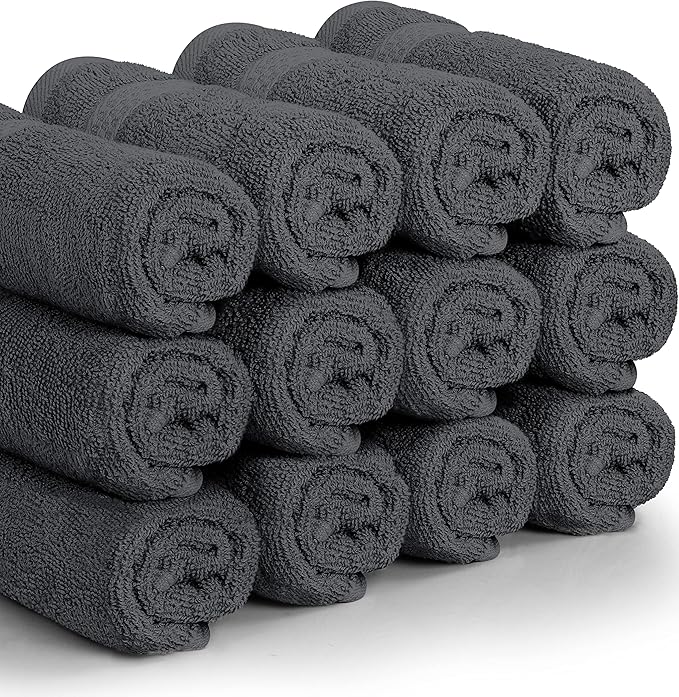 Utopia Towels 12 Pack Premium Wash Cloths Set, 12 by 12 Inches, 100% Cotton Ring Spun, Highly Absorbent and Soft Feel Essential Washcloths for Bathroom, Spa, Gym, and Face, Grey